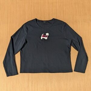 Casual Corner Annex Christmas Dog Embroidered Black Long Sleeve Top Women's‎ XL